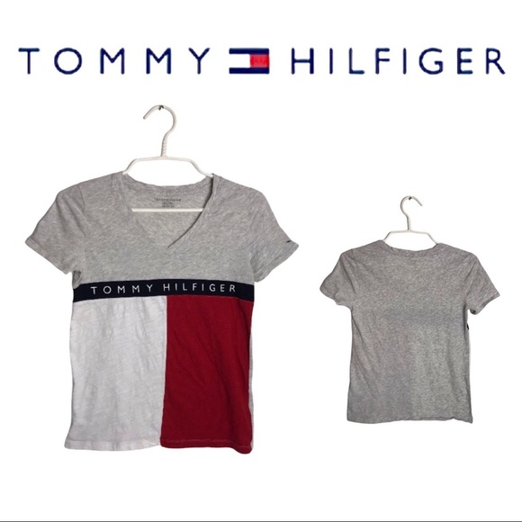 Tommy Hilfiger Gray V-Neck, Short Sleeve T-Shirt - Picture 1 of 7